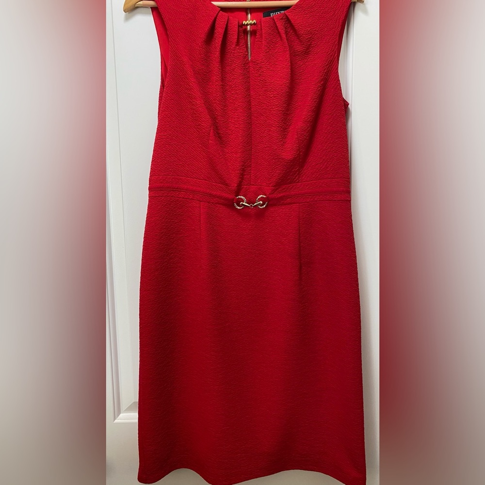 3/$20 Ellen Tracy Vibrant Red Belted Gold Accent Dress 10